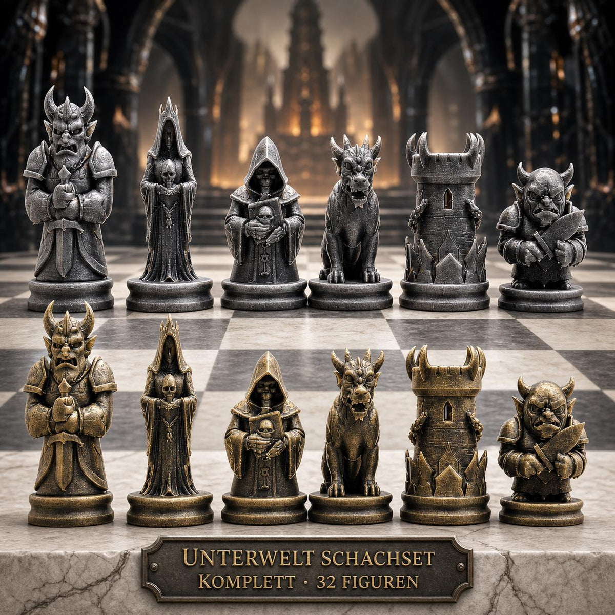 Unterwelt-Schachfigurenset – komplettes 32-teiliges Schachset – Ansicht 1