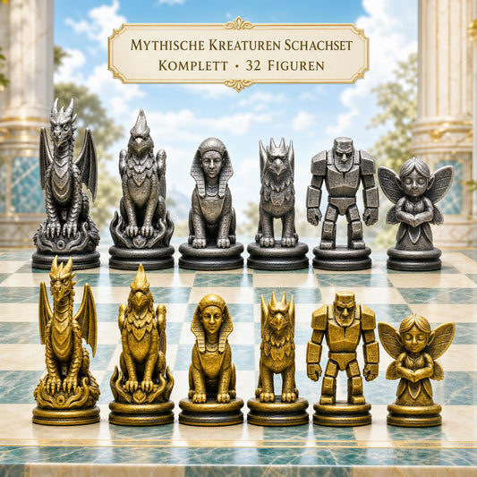 Mythische-Kreaturen-Schachfigurenset – komplettes 32-teiliges Schachset – Ansicht 1