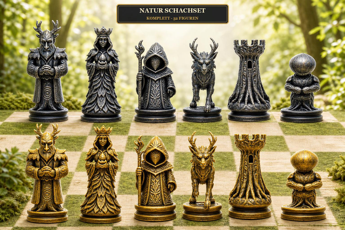 Natur-Schachfigurenset – komplettes 32-teiliges Schachset – Ansicht 1