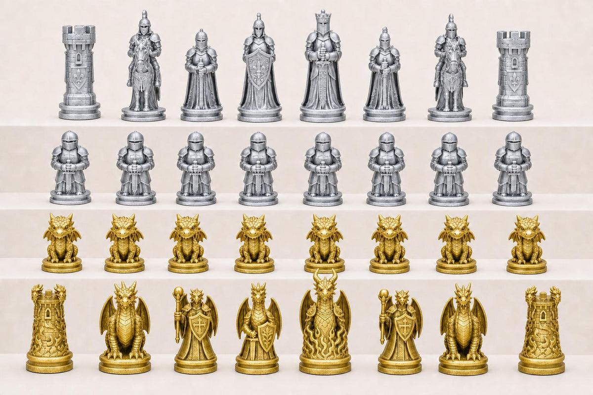 Ritter-gegen-Drachen-Schachfigurenset – komplettes 32-teiliges Schachset – Ansicht 3