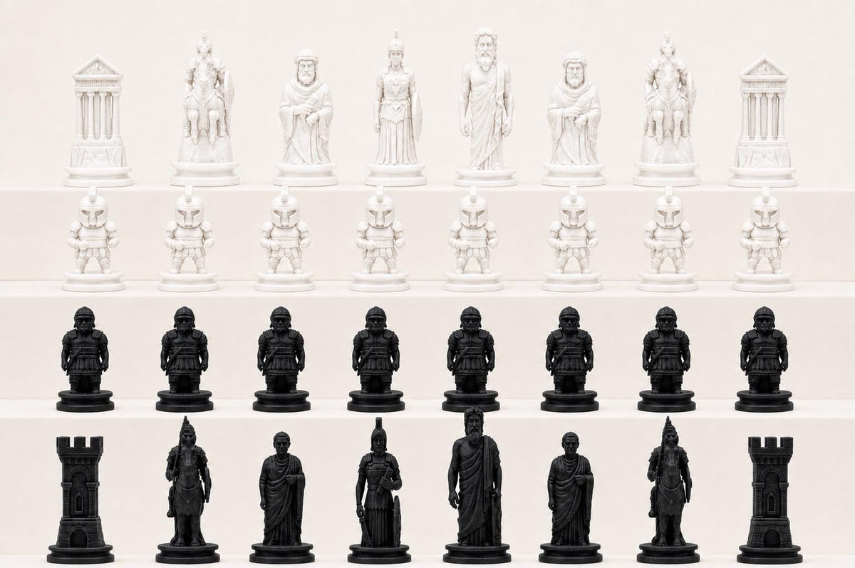 Antikes-Griechenland-gegen-antikes-Rom-Schachfigurenset – komplettes 32-teiliges Schachset – Ansicht 4
