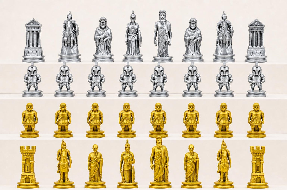 Antikes-Griechenland-gegen-antikes-Rom-Schachfigurenset – komplettes 32-teiliges Schachset – Ansicht 3