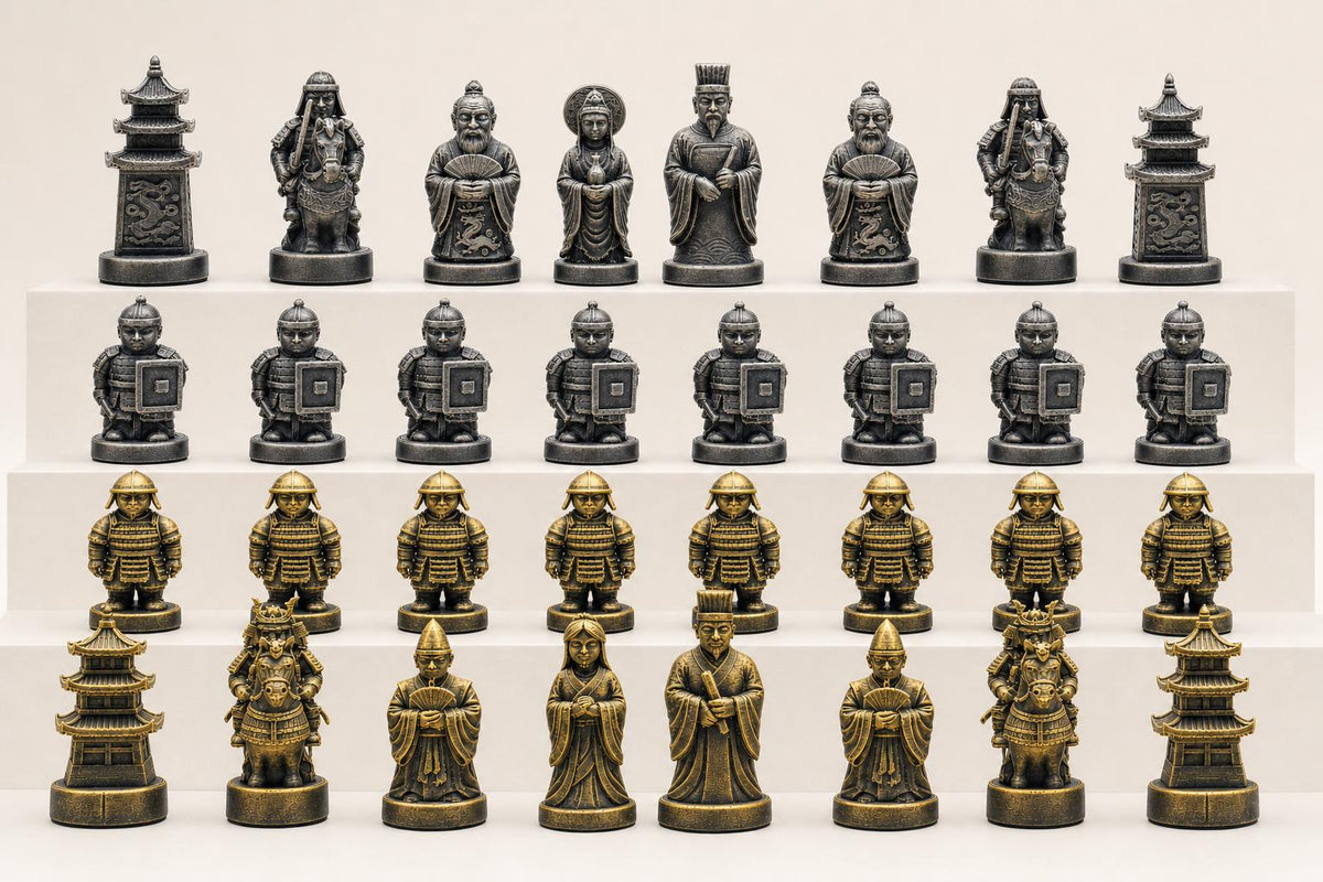 Historisches-China-gegen-historisches-Japan-Schachfigurenset – komplettes 32-teiliges Schachset – Ansicht 2