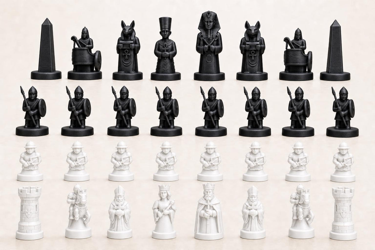 Altes-Ägypten-gegen-mittelalterliches-Europa-Schachfigurenset – komplettes 32-teiliges Schachset – Ansicht 4