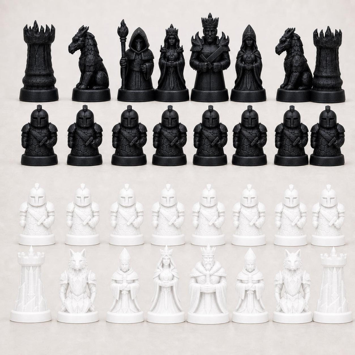 Feuer-gegen-Eis-Schachfigurenset – komplettes 32-teiliges Schachset – Ansicht 4