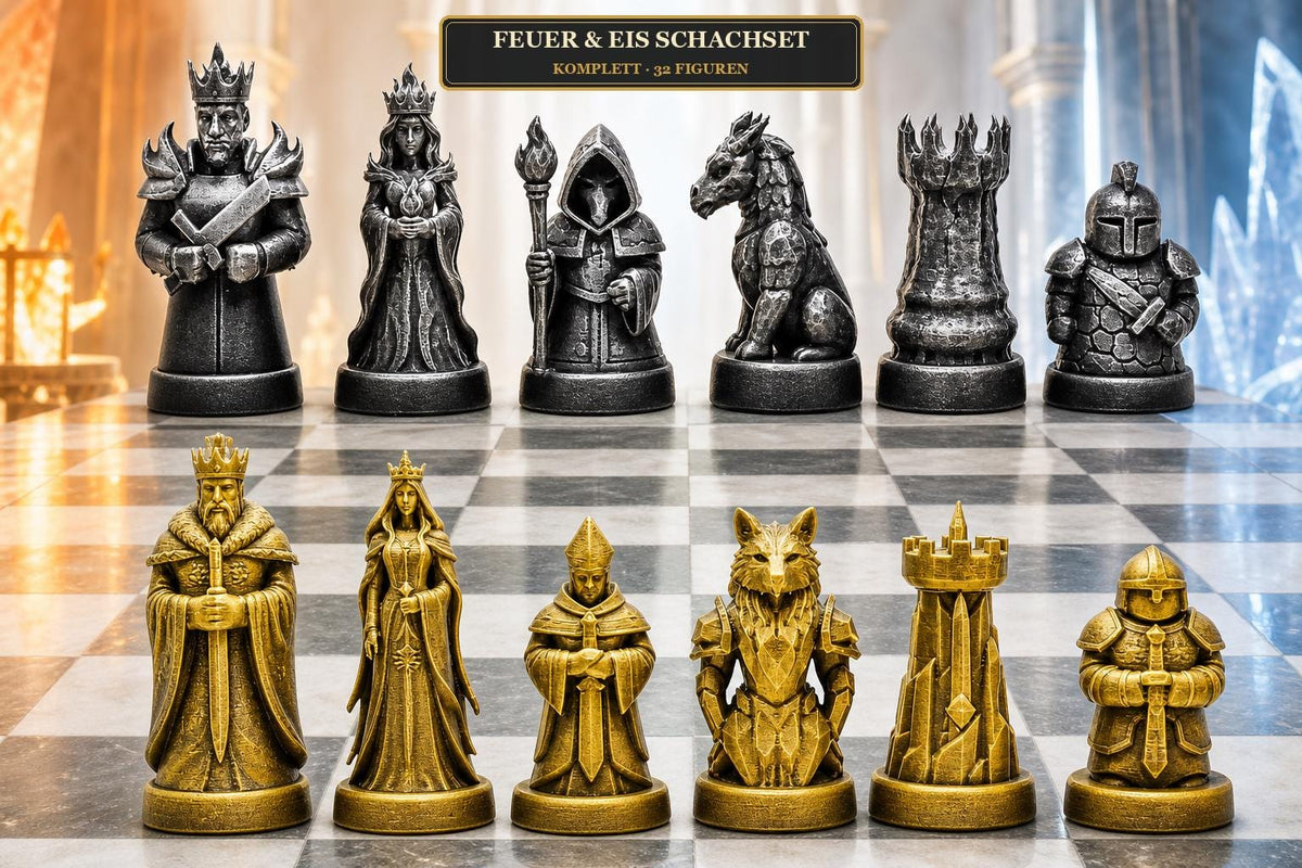 Feuer-gegen-Eis-Schachfigurenset – komplettes 32-teiliges Schachset – Ansicht 1