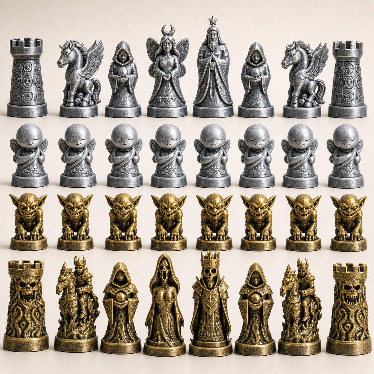 Traum-gegen-Albtraum-Schachfigurenset – komplettes 32-teiliges Schachset – Ansicht 2