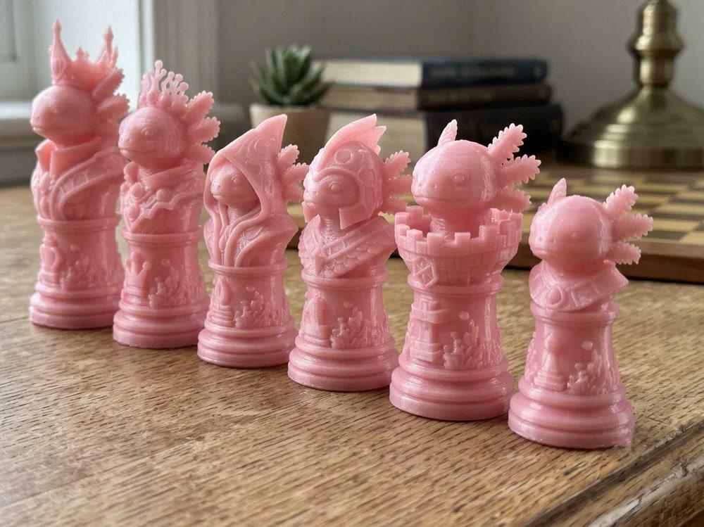 Capybara-gegen-Axolotl-Schachfigurenset – komplettes 32-teiliges Schachset – Ansicht 5