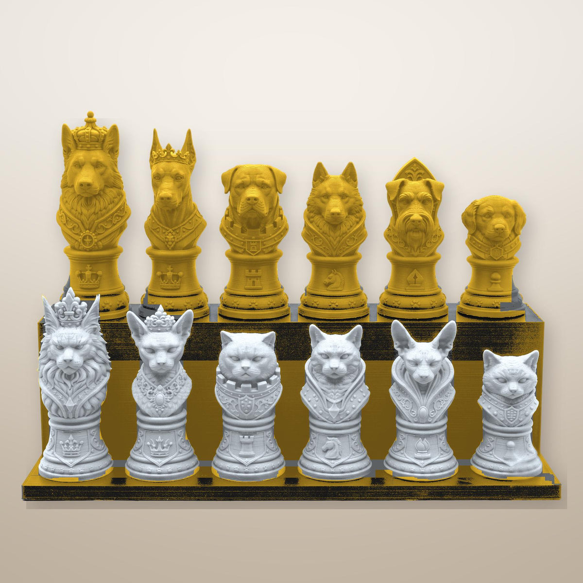 Hund-gegen-Katze-Schachfigurenset – komplettes 32-teiliges Tier-Schachset – Ansicht 3
