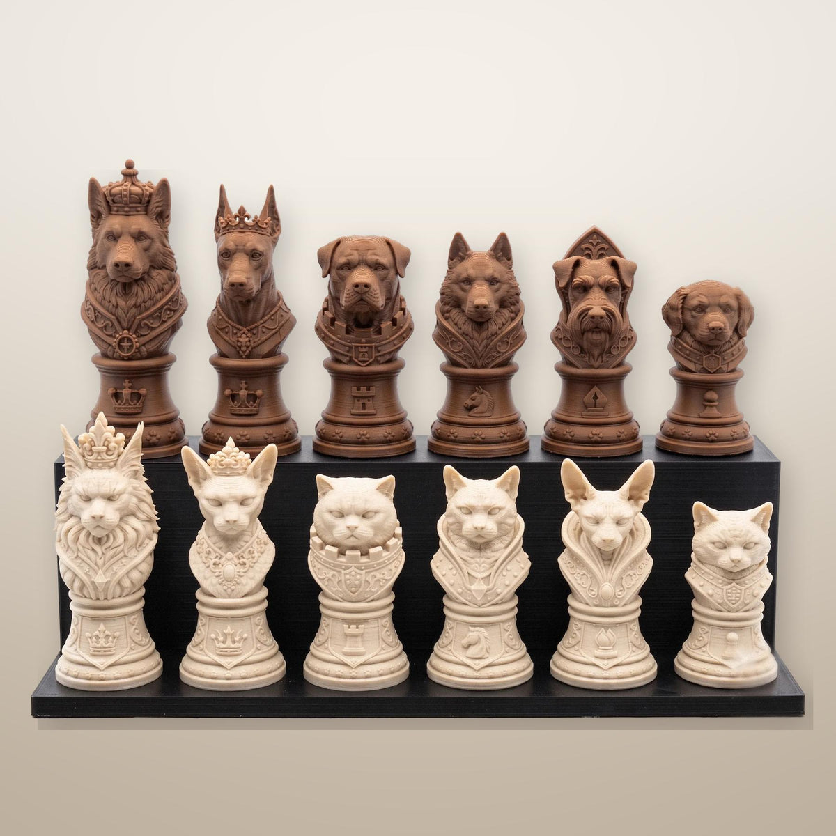 Hund-gegen-Katze-Schachfigurenset – komplettes 32-teiliges Tier-Schachset – Ansicht 5