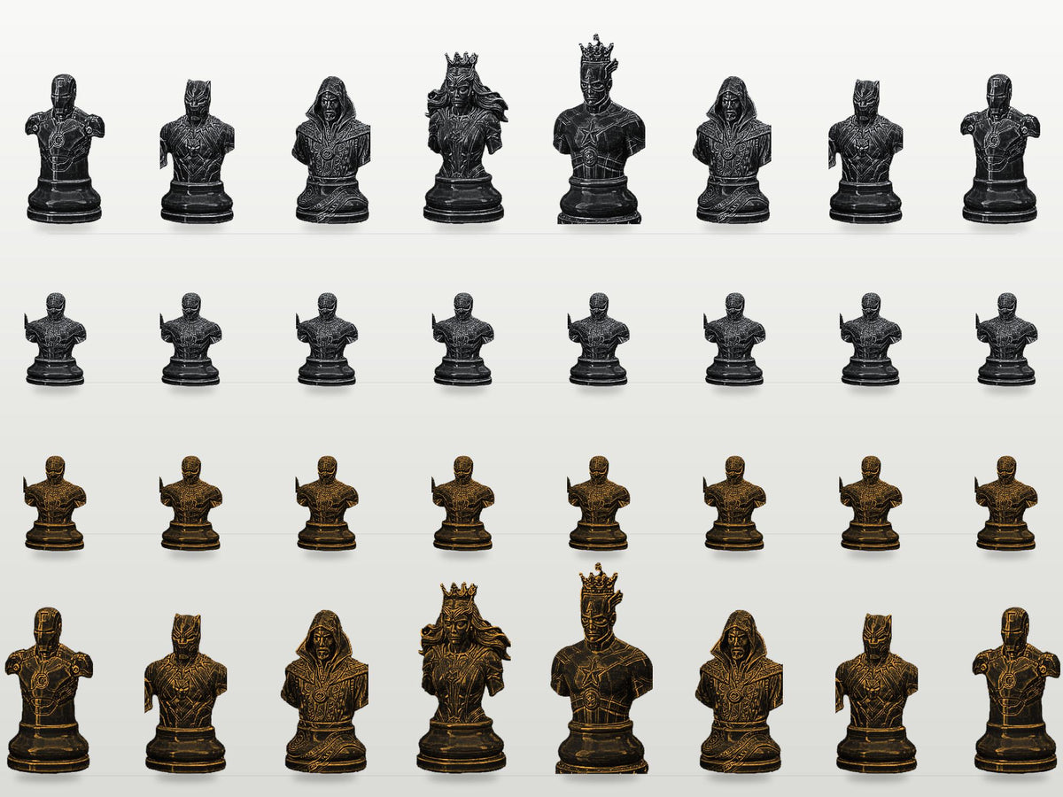 Superhelden-Büsten-Schachfigurenset – komplett 32-teilig – Ansicht 2