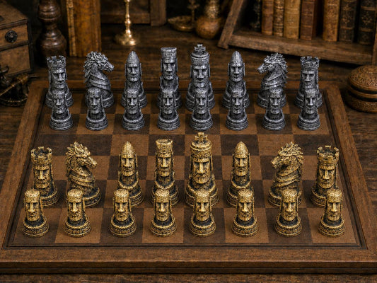 Rapa-Nui-Moai – komplettes 32-teiliges Schachfigurenset – Ansicht 1