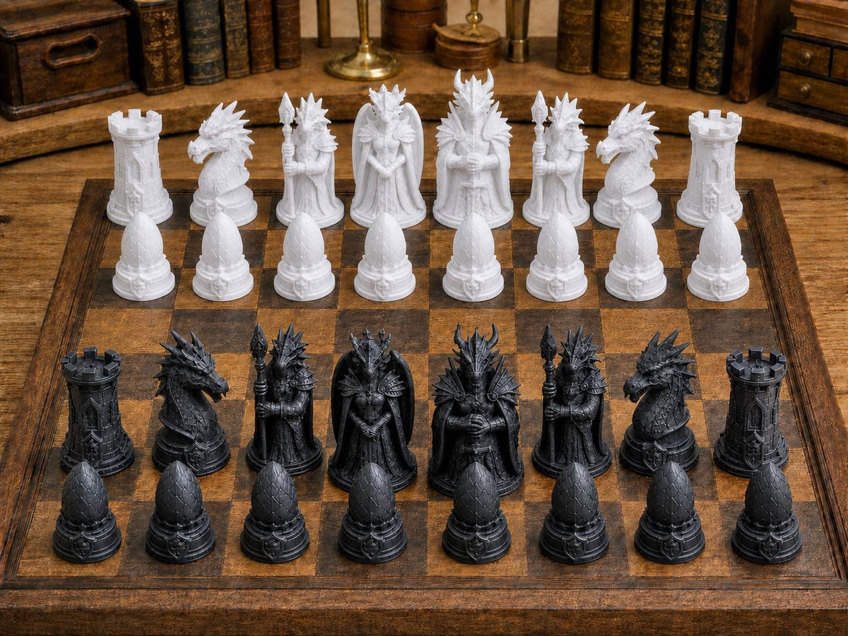 Drachenkönigreich – komplettes 32-teiliges Schachfigurenset – Ansicht 3