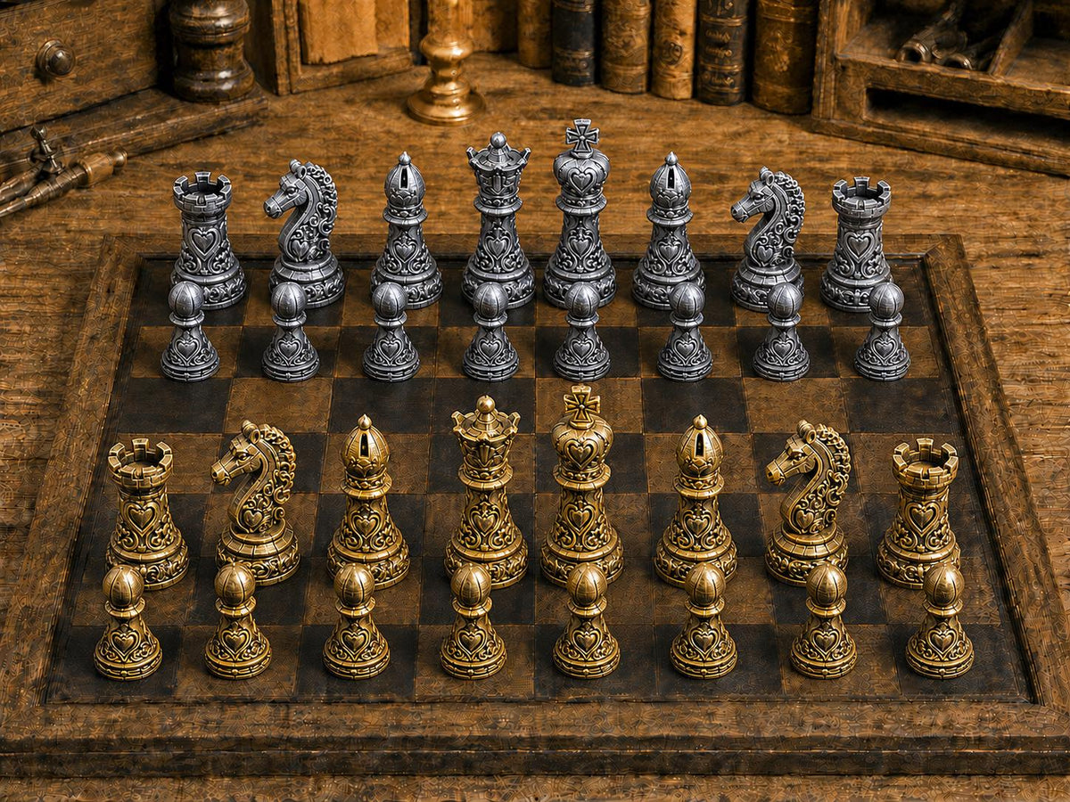 Königliche Herzen – komplettes 32-teiliges Schachfigurenset – Ansicht 1
