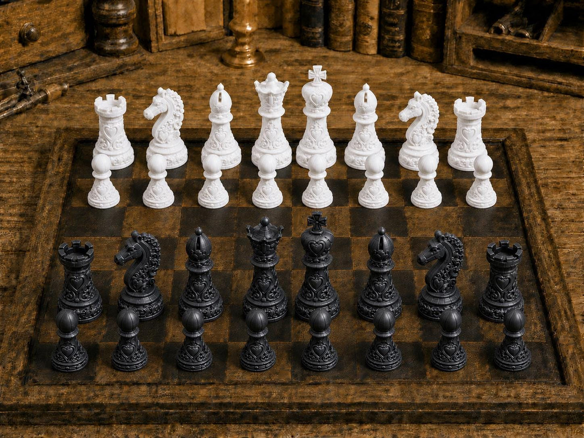 Königliche Herzen – komplettes 32-teiliges Schachfigurenset – Ansicht 3