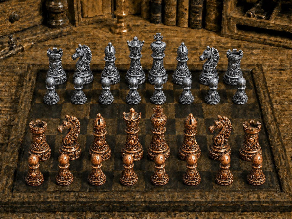 Königliche Herzen – komplettes 32-teiliges Schachfigurenset – Ansicht 2