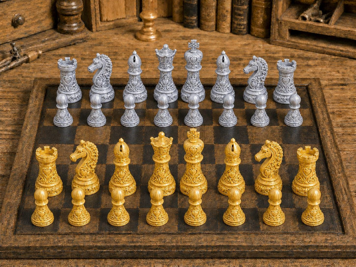 Königliche Herzen – komplettes 32-teiliges Schachfigurenset – Ansicht 4