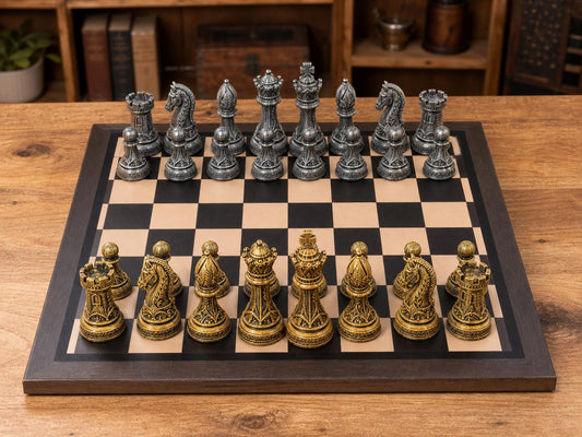 Elegante Hofgesellschaft – komplettes 32-teiliges Schachfigurenset – Ansicht 1