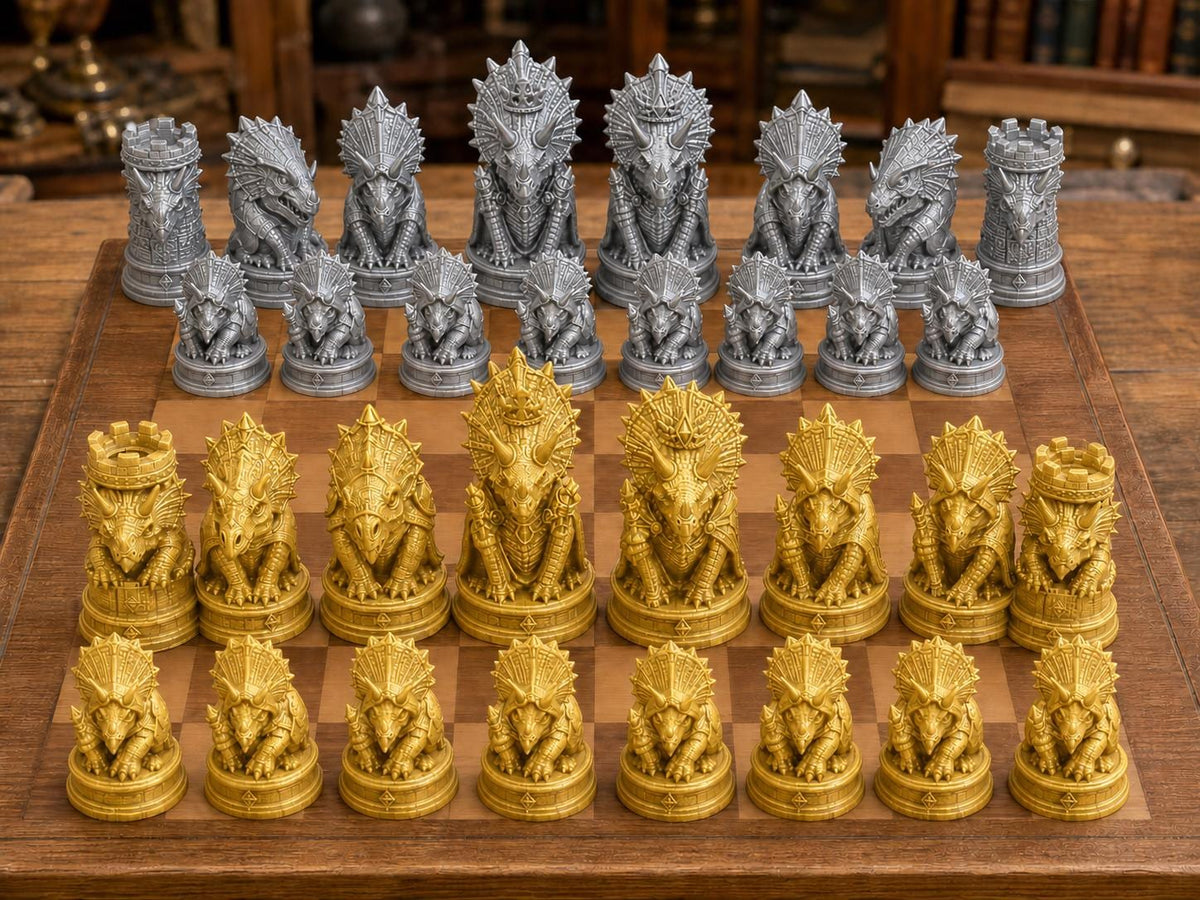 Triceratops-Königreich – komplettes 32-teiliges Schachfigurenset – Ansicht 4