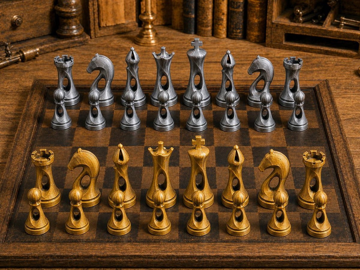 Fließende Aura – komplettes 32-teiliges Schachfigurenset – Ansicht 1