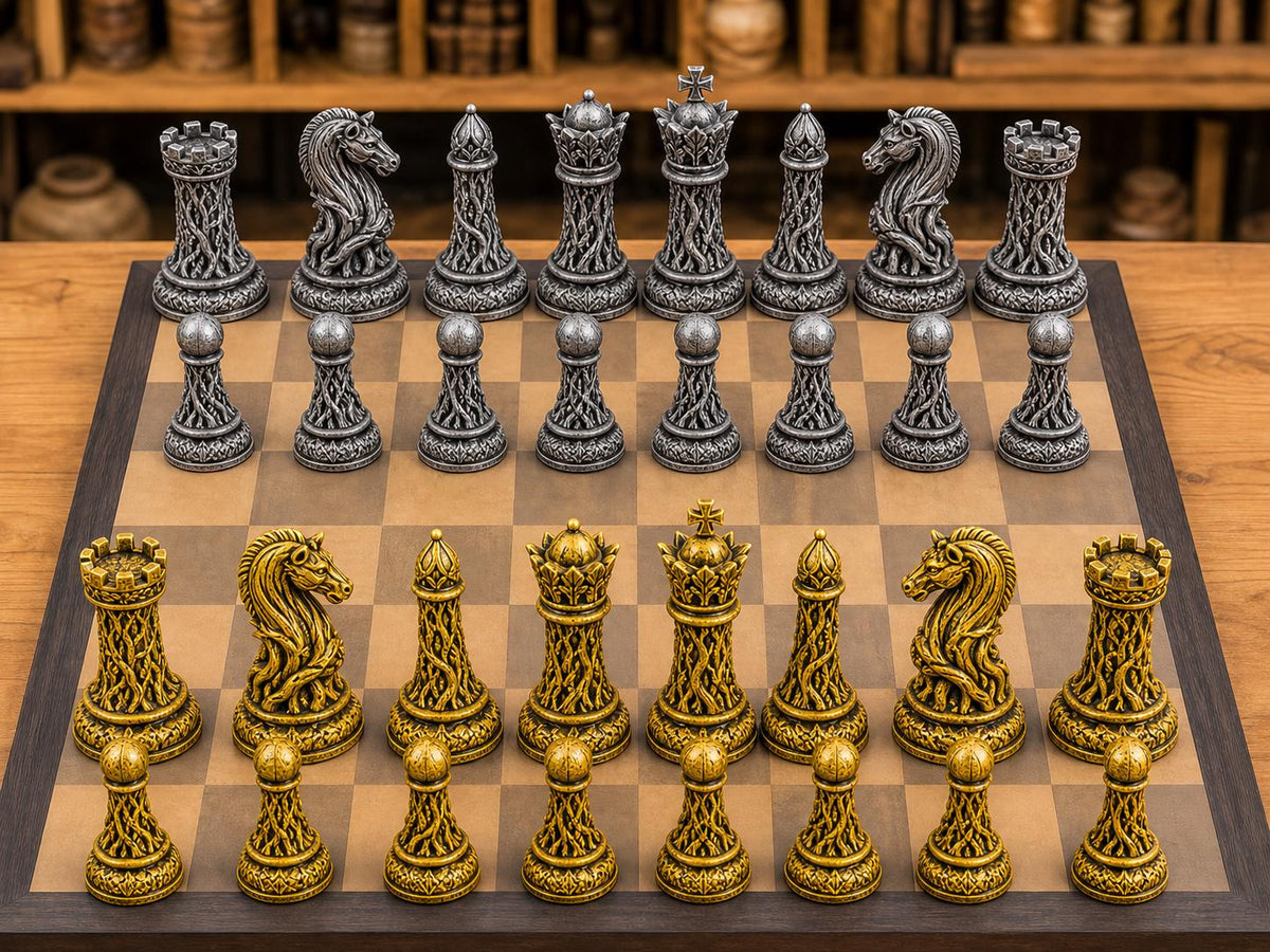 Eichenwurzel – komplettes 32-teiliges Schachfigurenset – Ansicht 1