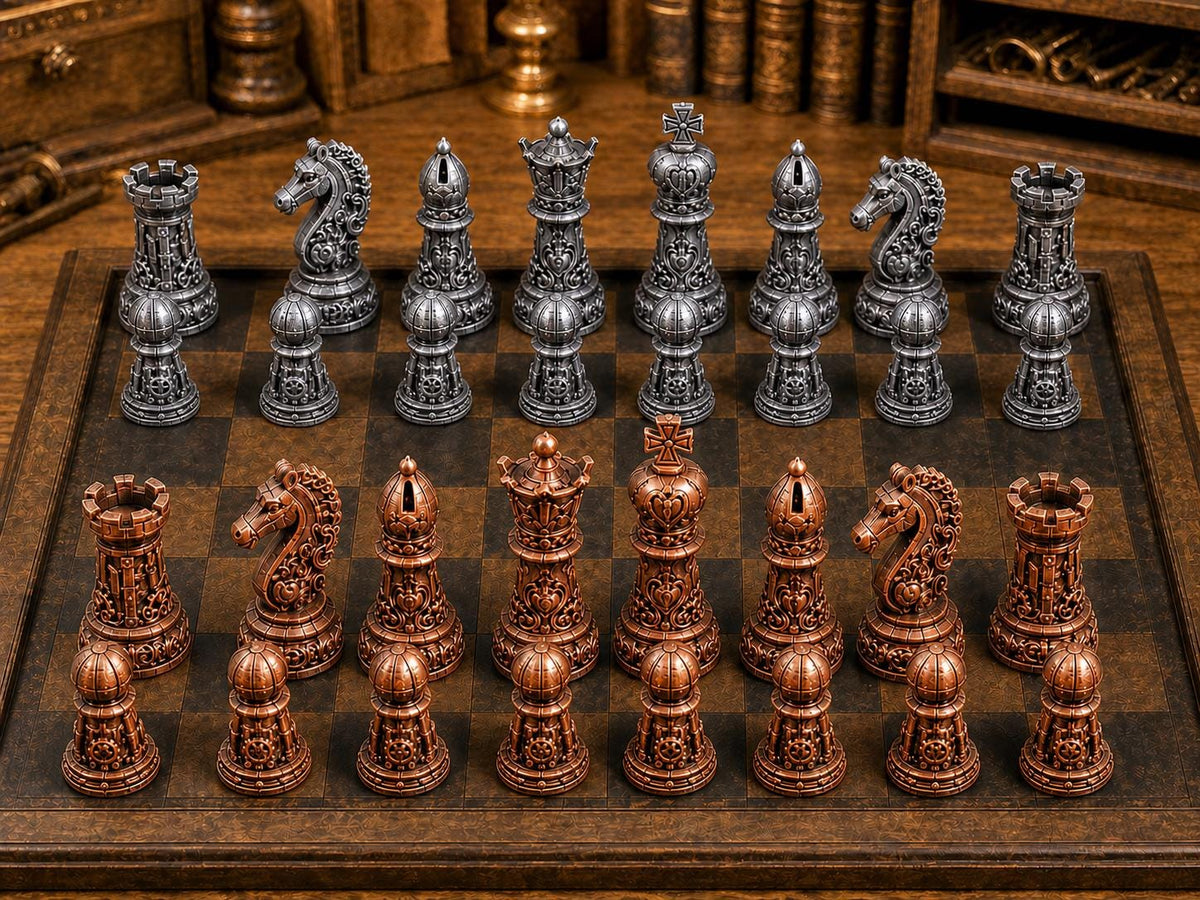 Industrie-Steampunk – komplettes 32-teiliges Schachfigurenset – Ansicht 2