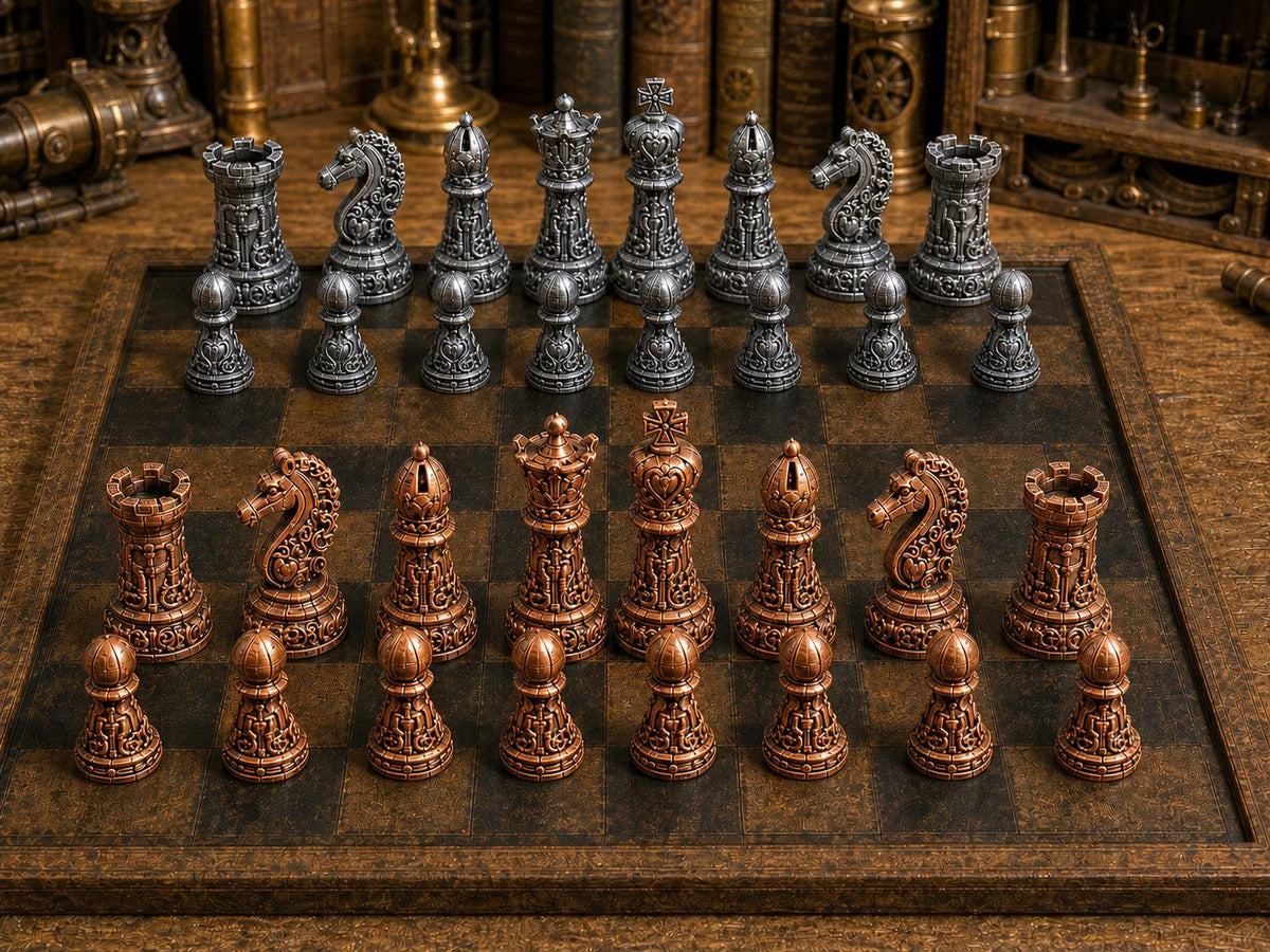 Opulenter Steampunk – komplettes 32-teiliges Schachfigurenset – Ansicht 2