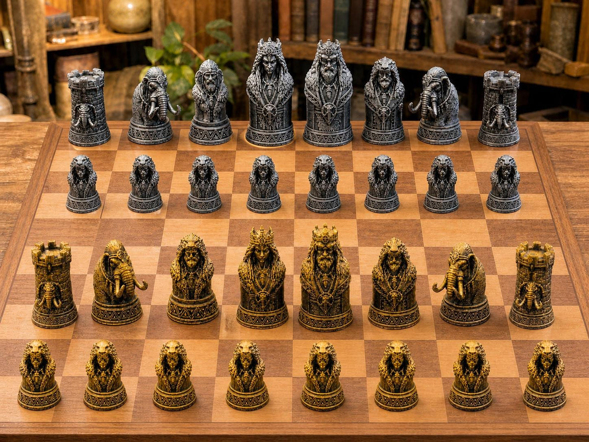 Prähistorische Herrscher – komplettes 32-teiliges Schachfigurenset – Ansicht 1