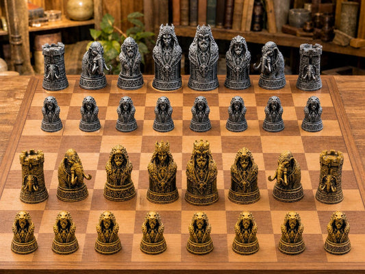 Prähistorische Herrscher – komplettes 32-teiliges Schachfigurenset – Ansicht 1