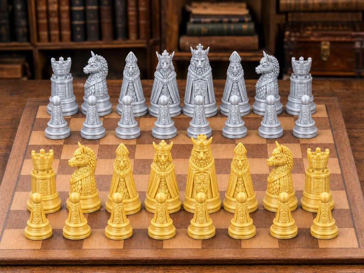 Mittelalterlicher Königshof – komplettes 32-teiliges Schachfigurenset – Ansicht 4