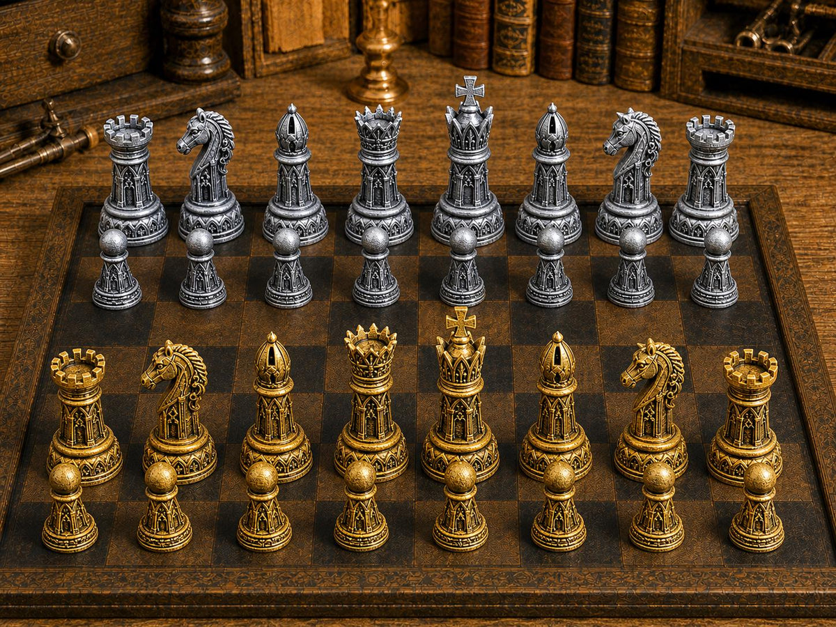 Gotische Figuren – komplettes 32-teiliges Schachfigurenset – Ansicht 1