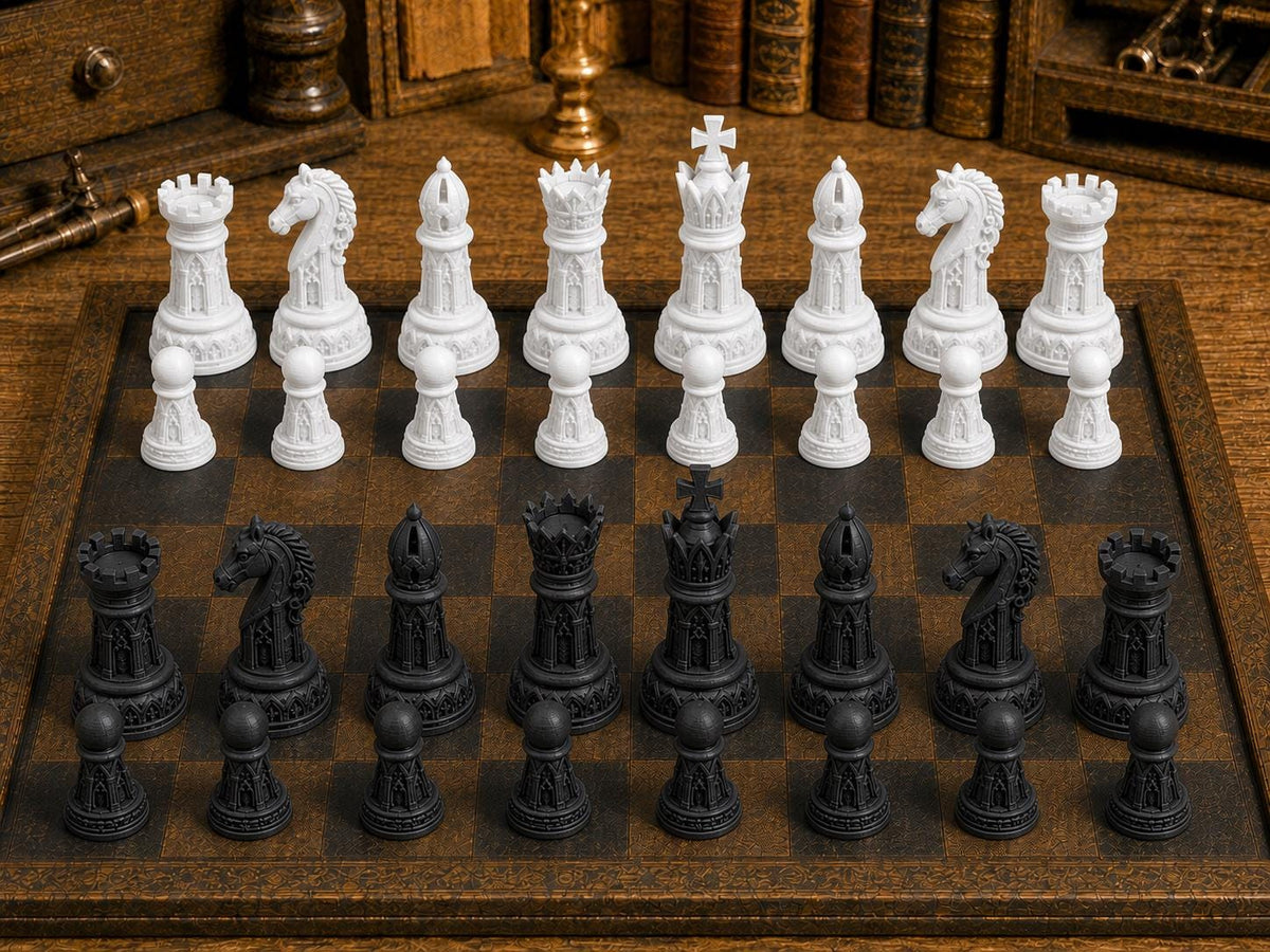 Gotische Figuren – komplettes 32-teiliges Schachfigurenset – Ansicht 3