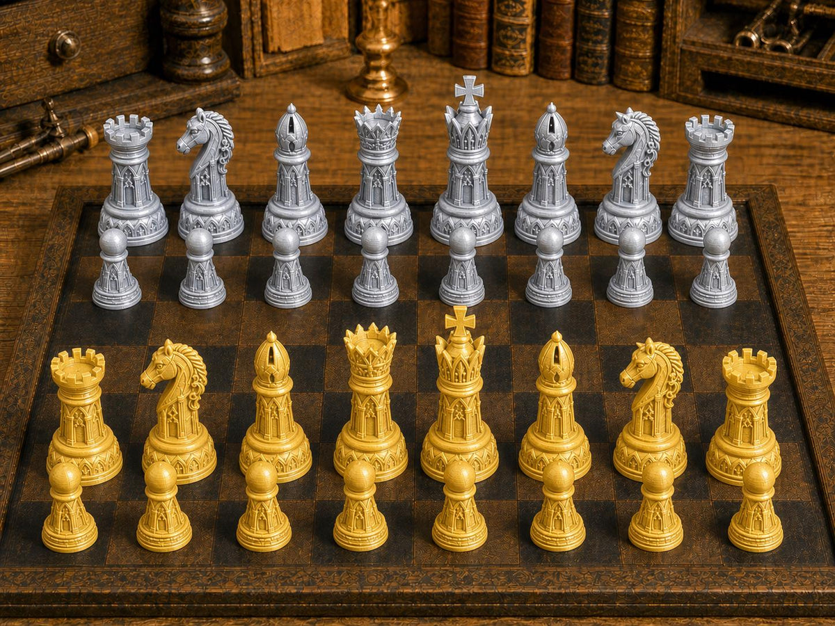 Gotische Figuren – komplettes 32-teiliges Schachfigurenset – Ansicht 4