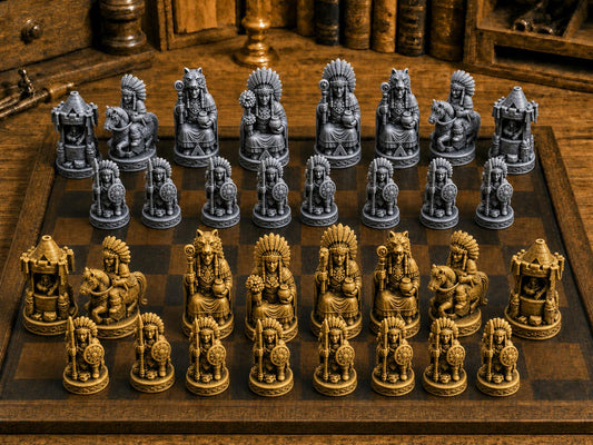 Erbe der Großen Ebenen – komplettes 32-teiliges Schachfigurenset – Ansicht 1