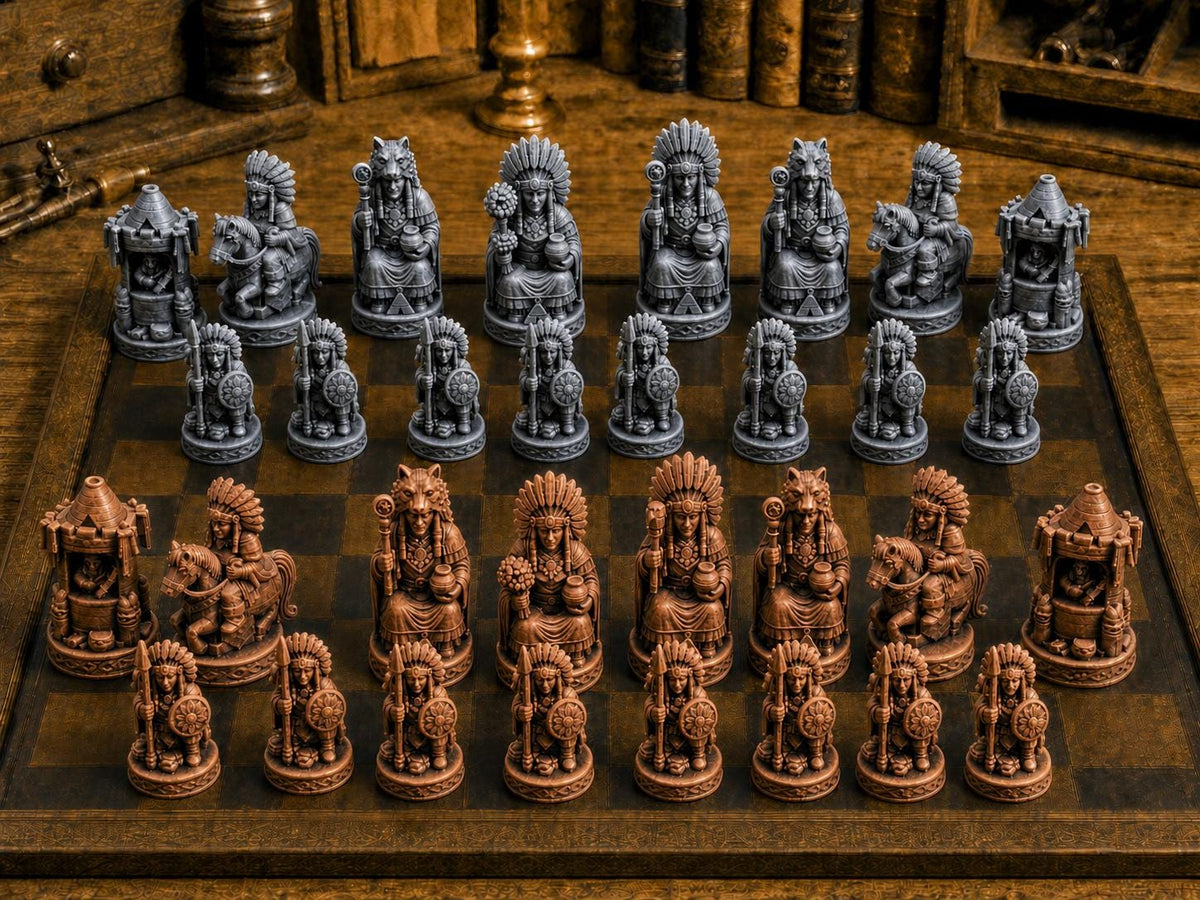 Erbe der Großen Ebenen – komplettes 32-teiliges Schachfigurenset – Ansicht 2