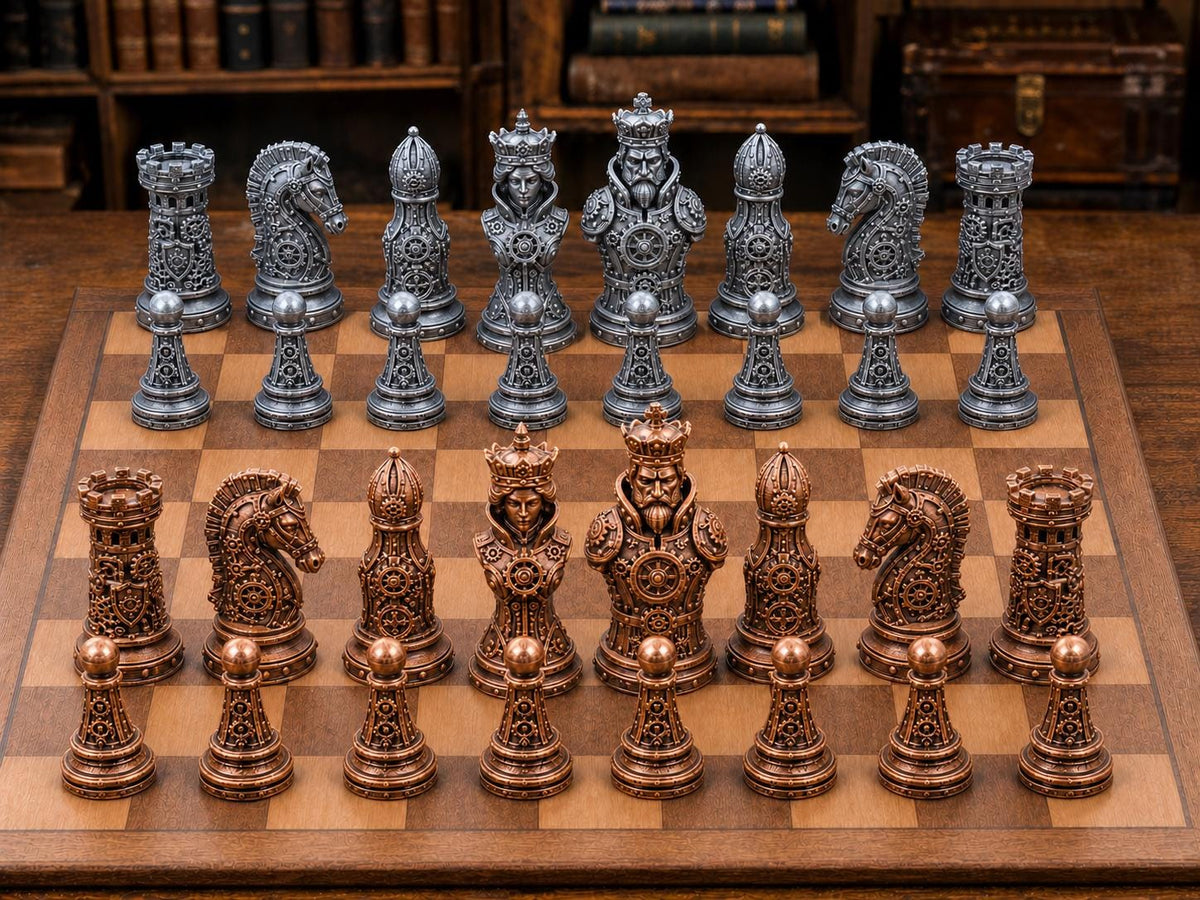Steampunk-Monarchie – komplettes 32-teiliges Schachfigurenset – Ansicht 2