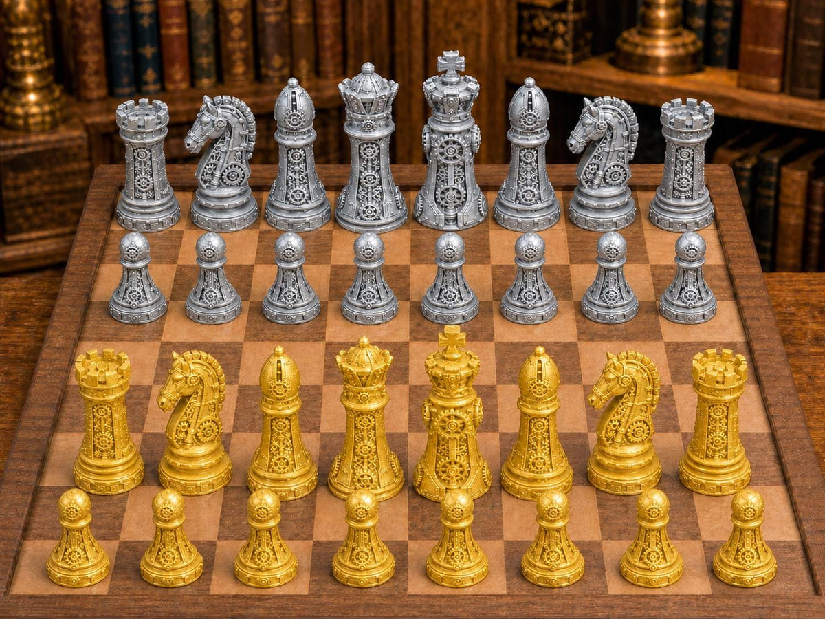 Monumentaler Steampunk – komplettes 32-teiliges Schachfigurenset – Ansicht 4
