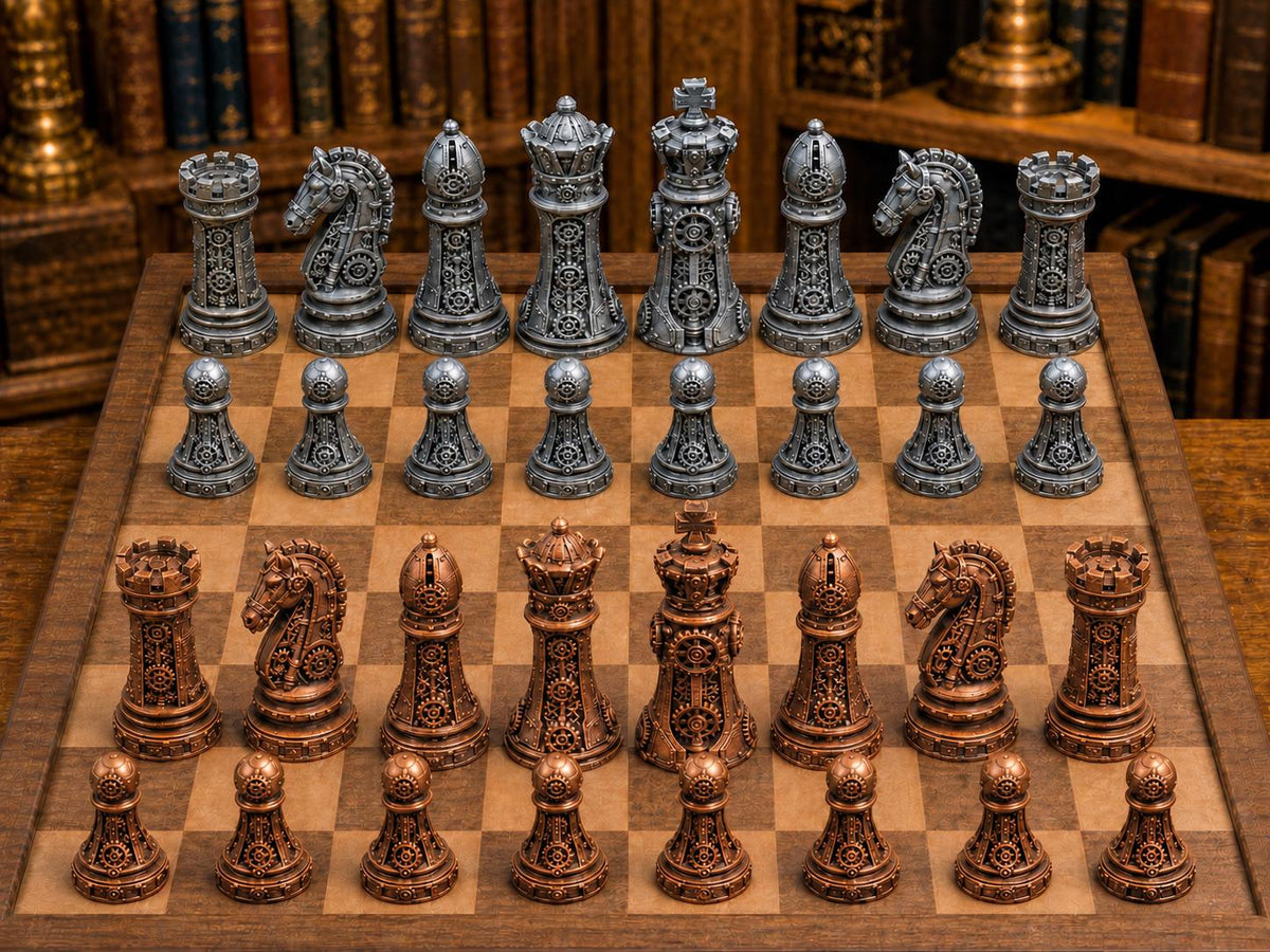 Monumentaler Steampunk – komplettes 32-teiliges Schachfigurenset – Ansicht 2