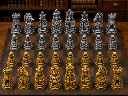 Maya-Reich – komplettes 32-teiliges Schachfigurenset – Ansicht 1