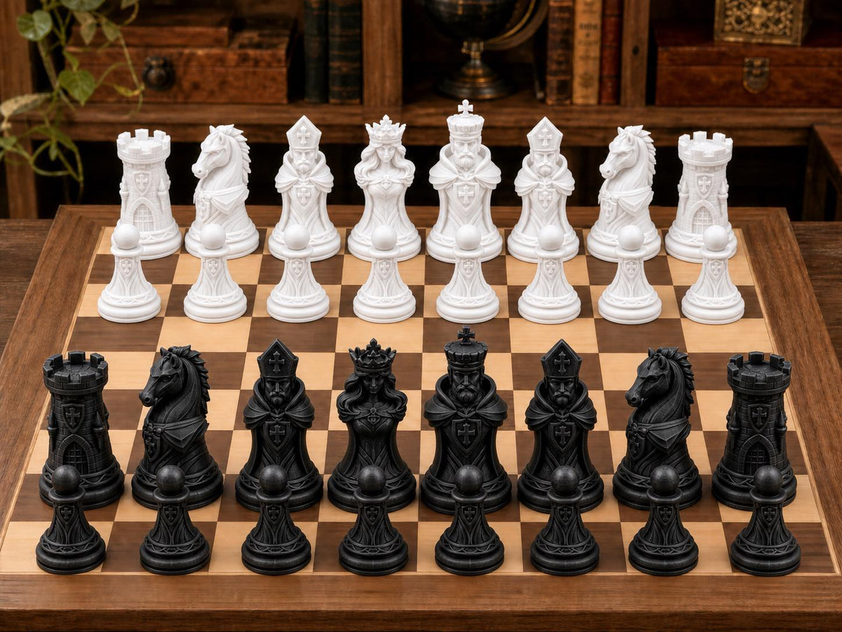 Skulpturale Kronen – komplettes 32-teiliges Schachfigurenset – Ansicht 3