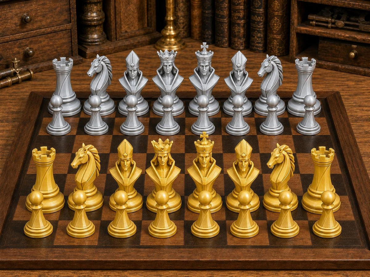 Edle Geometrie – komplettes 32-teiliges Schachfigurenset – Ansicht 4