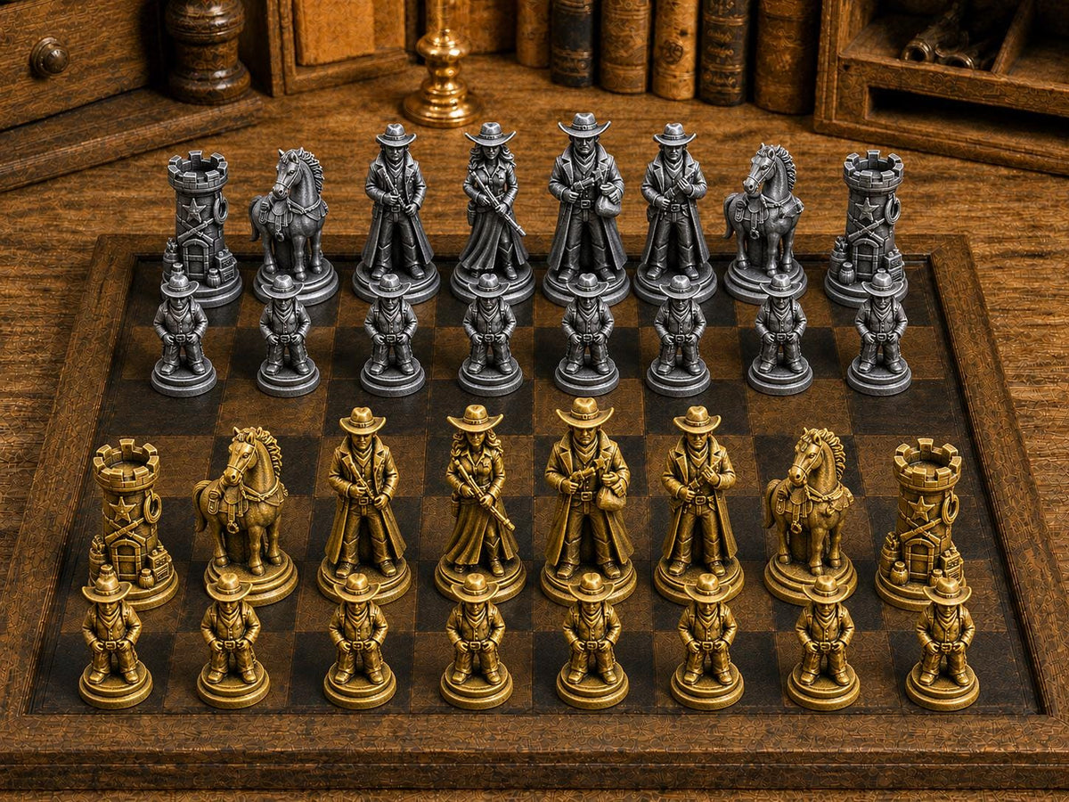 Legenden des Wilden Westens – komplettes 32-teiliges Schachfigurenset – Ansicht 1