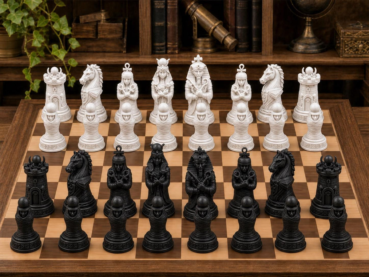 Ägyptische Mumien – komplettes 32-teiliges Schachfigurenset – Ansicht 3