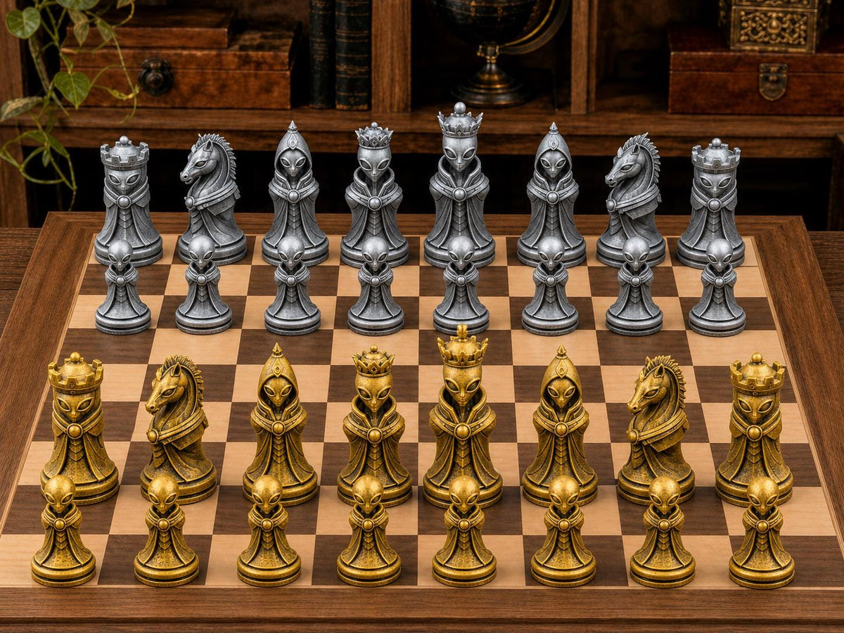 Außerirdische – komplettes 32-teiliges Schachfigurenset – Ansicht 1