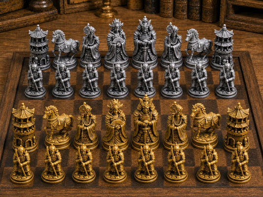 Samurai-Dynastie – komplettes 32-teiliges Schachfigurenset – Ansicht 1