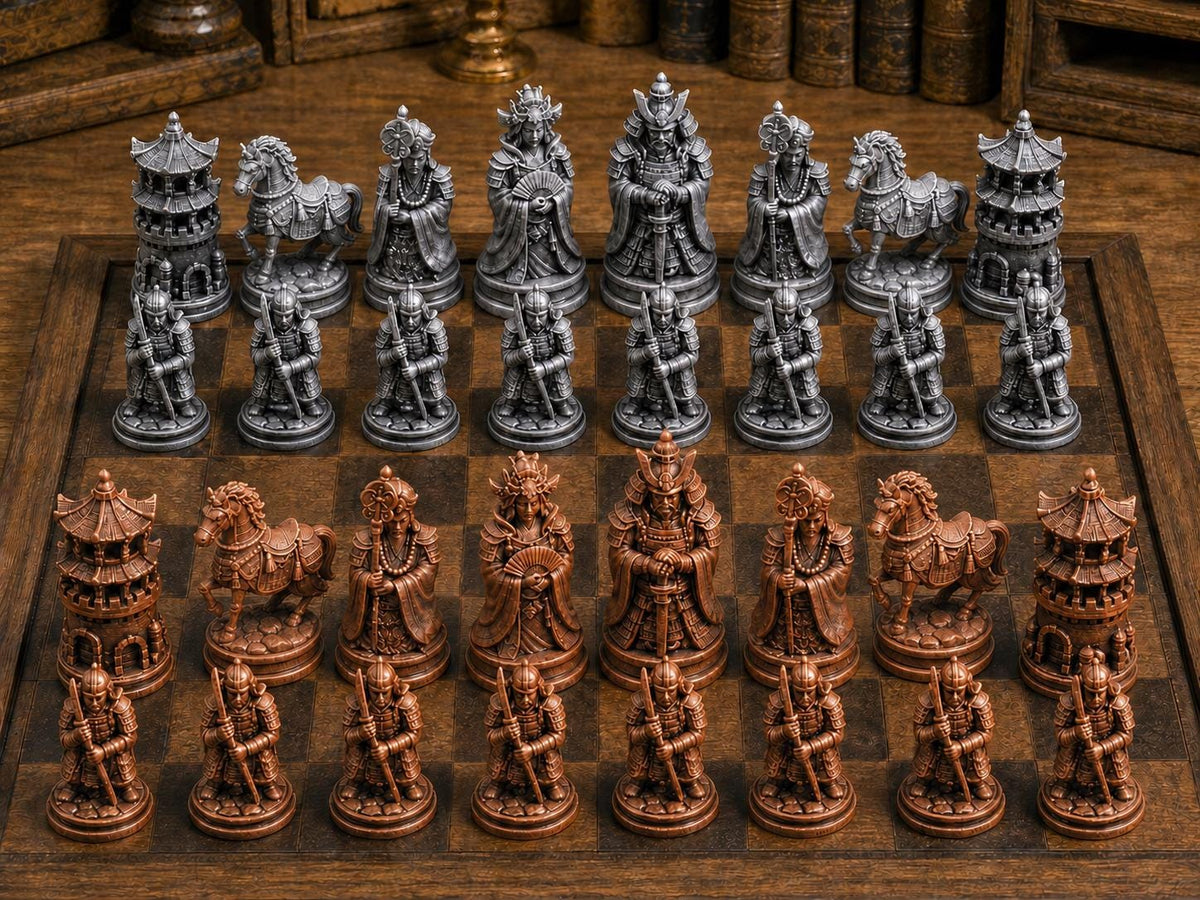 Samurai-Dynastie – komplettes 32-teiliges Schachfigurenset – Ansicht 2
