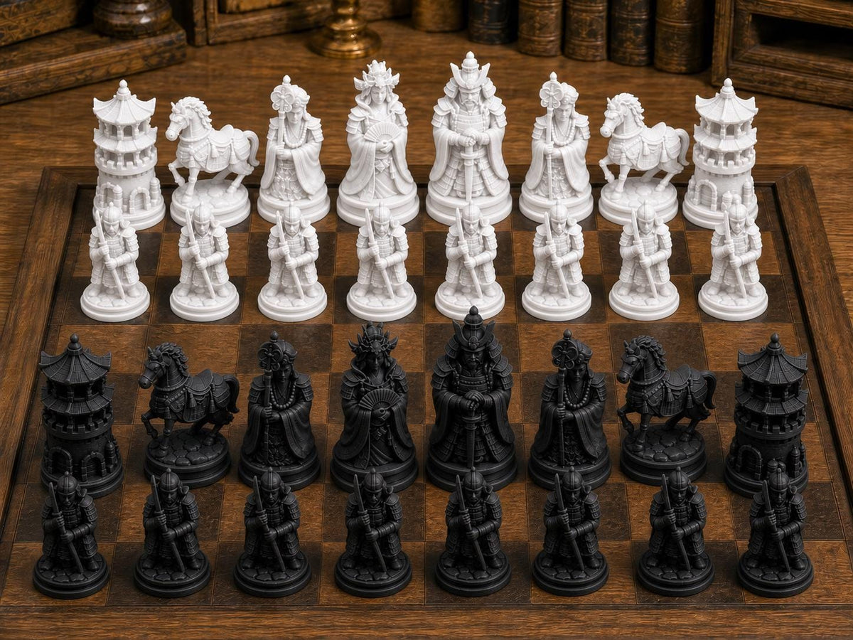 Samurai-Dynastie – komplettes 32-teiliges Schachfigurenset – Ansicht 3