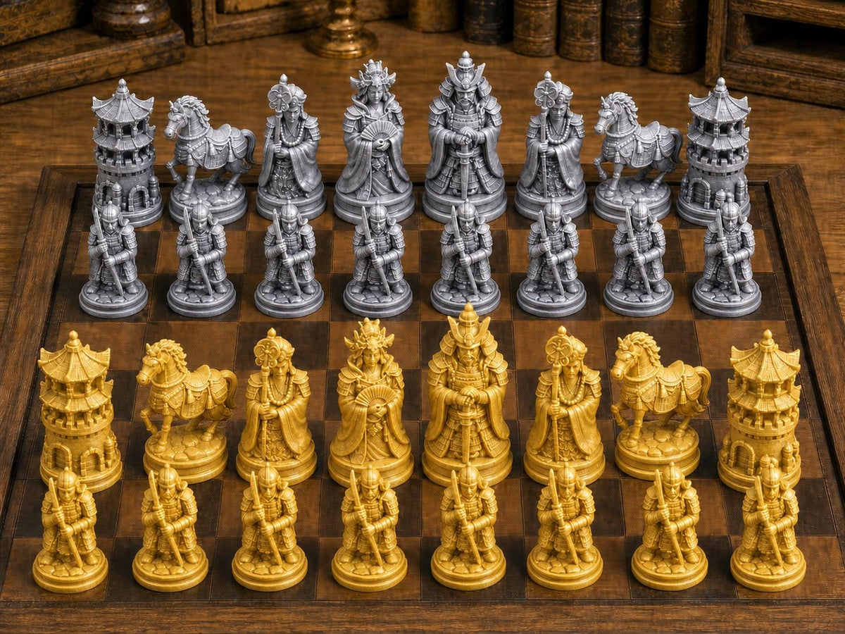 Samurai-Dynastie – komplettes 32-teiliges Schachfigurenset – Ansicht 4