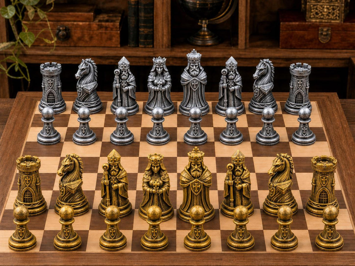 Historischer Kreuzorden – komplettes 32-teiliges Schachfigurenset – Ansicht 1