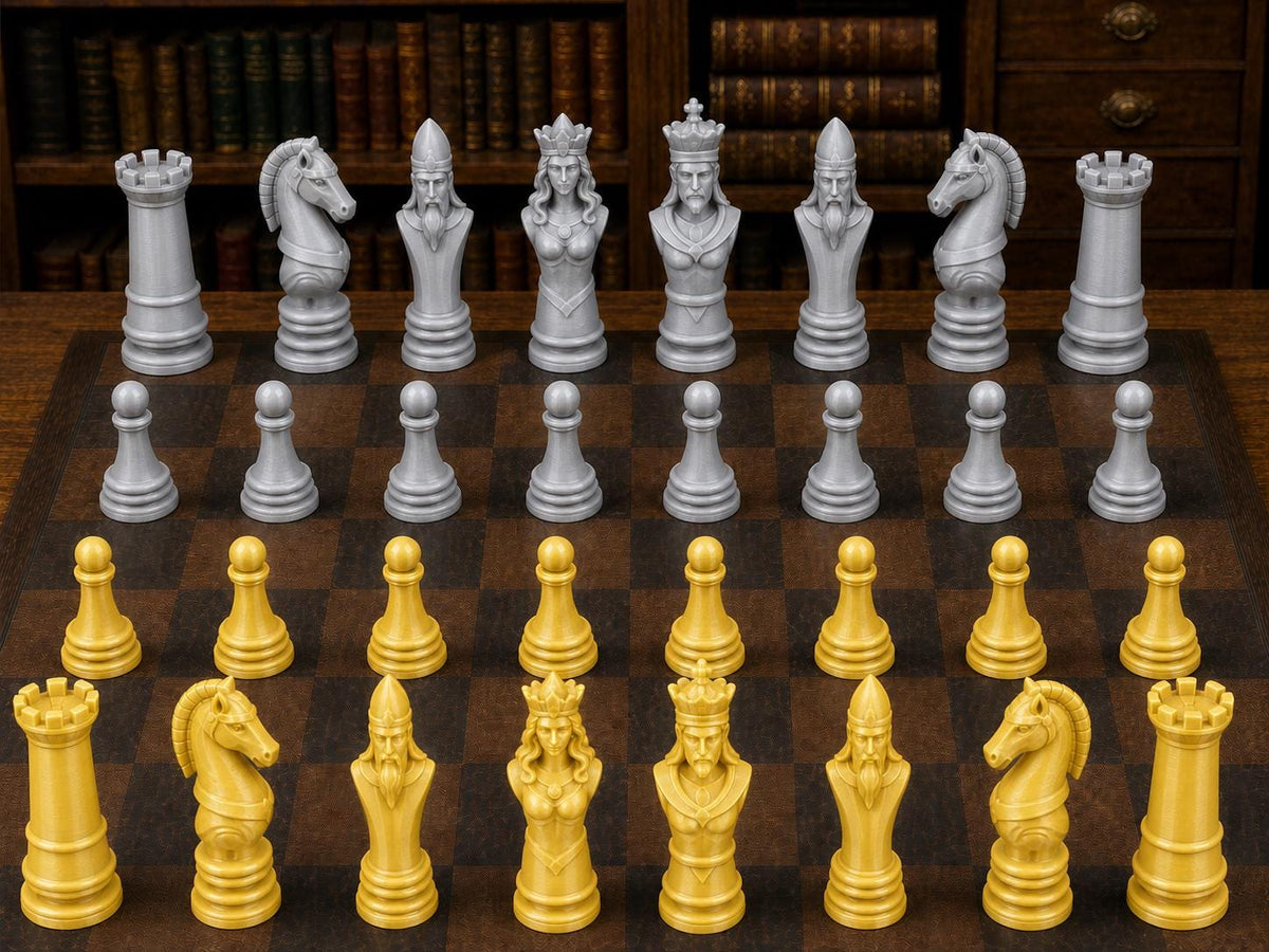 Skulpturaler Königshof – komplettes 32-teiliges Schachfigurenset – Ansicht 4